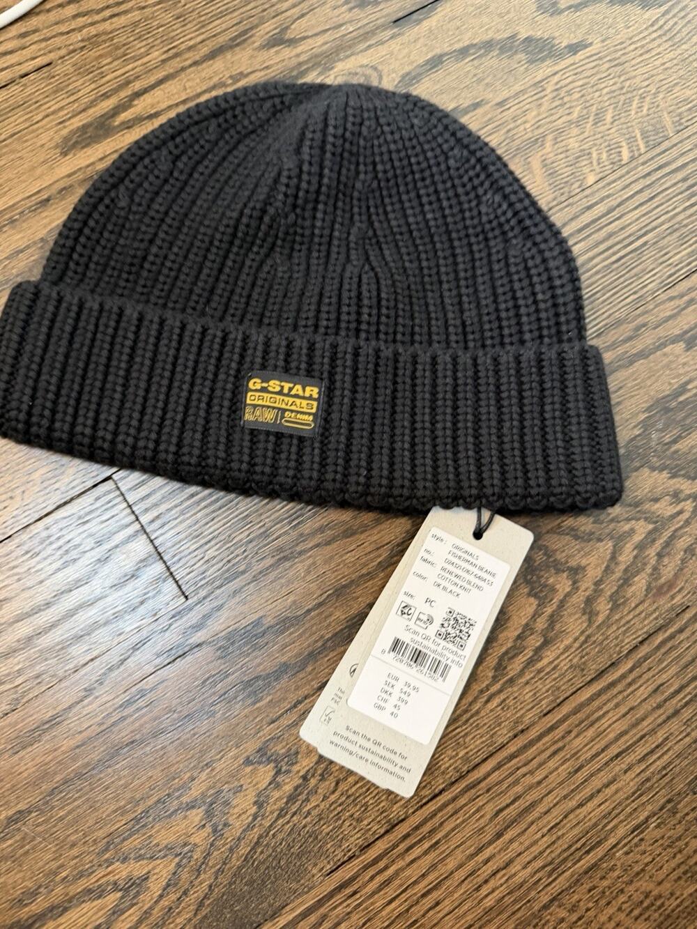 G-Star Originals Fisherman Beanie Dark Black Cotton Knit NWT